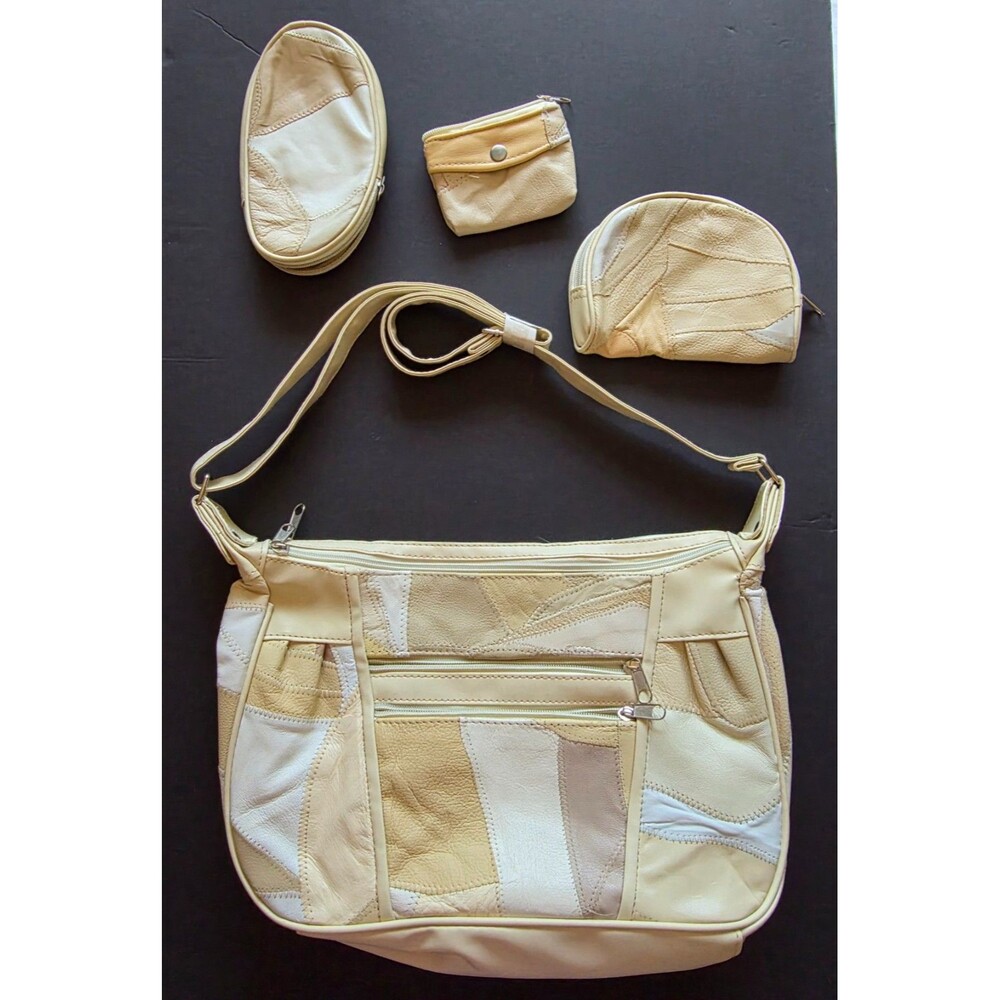 Vintage Patchwork Leather Shoulder Bag Purse 4 Piece Matching Set Y2K